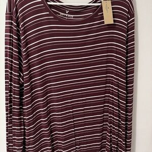 American Eagle Outfitters Burgundy Striped Long Sleeve Top